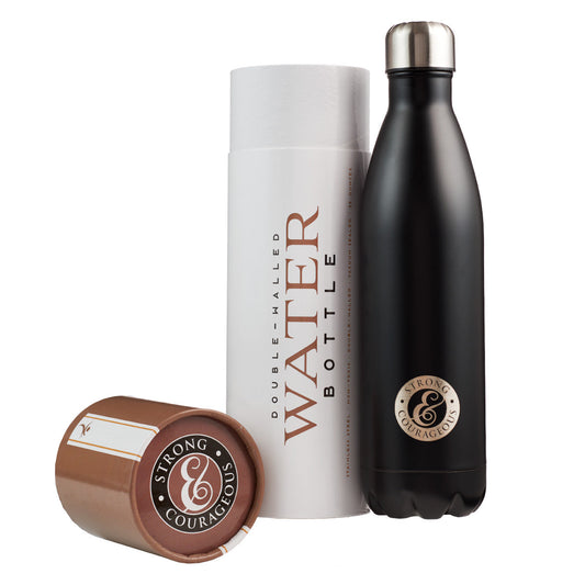 Strong and Courageous Black Stainless Steel Water Bottle - Joshua 1:9