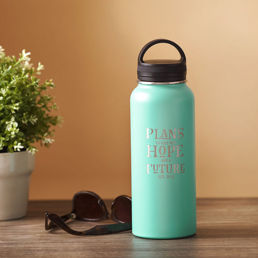 Hope and a Future Teal Stainless Steel Water Bottle - Jeremiah 29:11