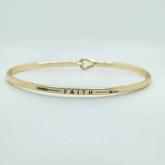 FAITH (Arrow) Inspirational Message Bracelet Positive Message Engraved Thin Bangle - Jewelry