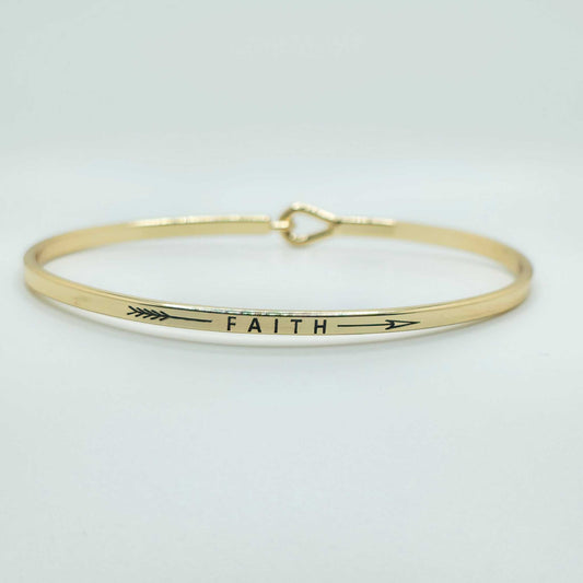 FAITH (Arrow) Inspirational Message Bracelet Positive Message Engraved Thin Bangle - Jewelry