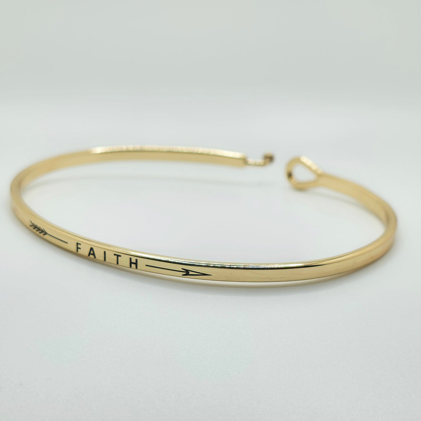 FAITH (Arrow) Inspirational Message Bracelet Positive Message Engraved Thin Bangle - Jewelry