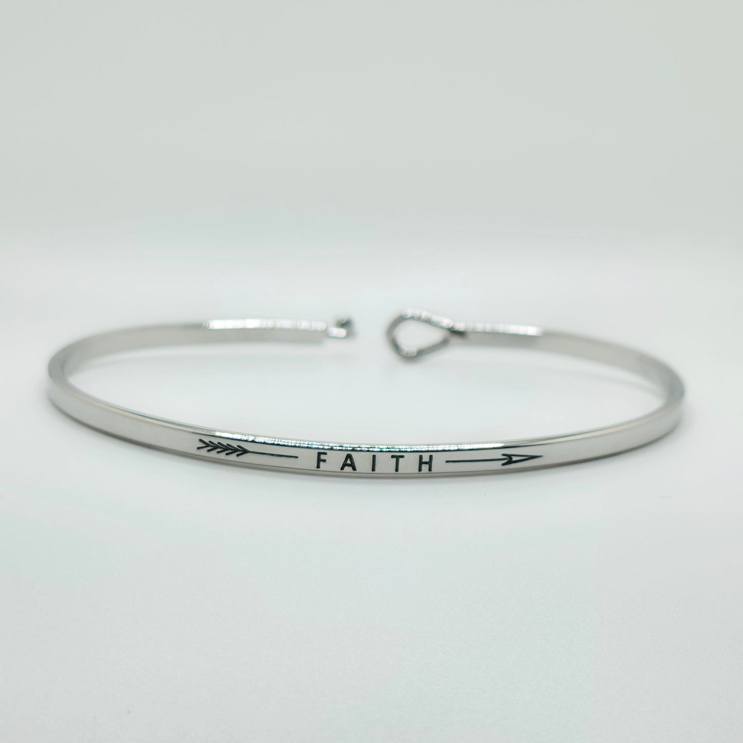 FAITH (Arrow) Inspirational Message Bracelet Positive Message Engraved Thin Bangle - Jewelry