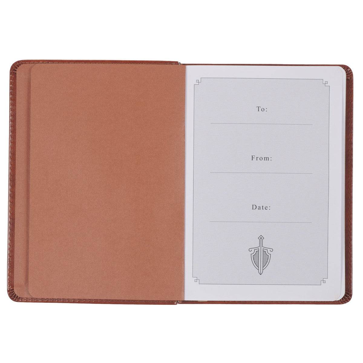 The Sword and Shield Saddle Tan Faux Leather Devotional By Robert Noland - Men's Devotional
