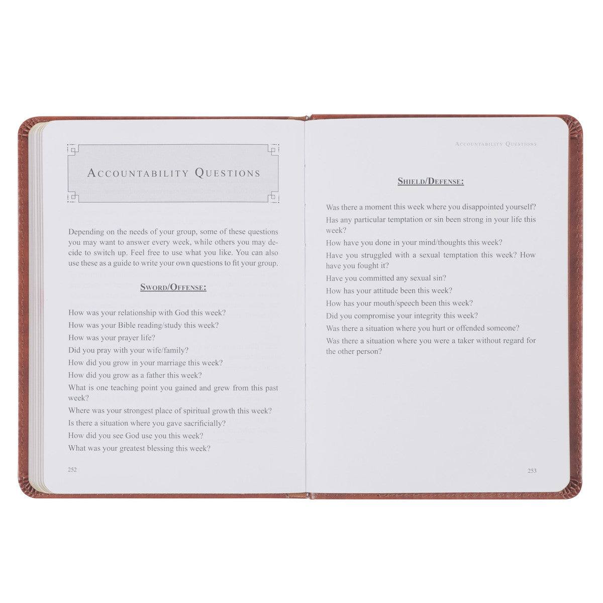 The Sword and Shield Saddle Tan Faux Leather Devotional By Robert Noland - Men's Devotional