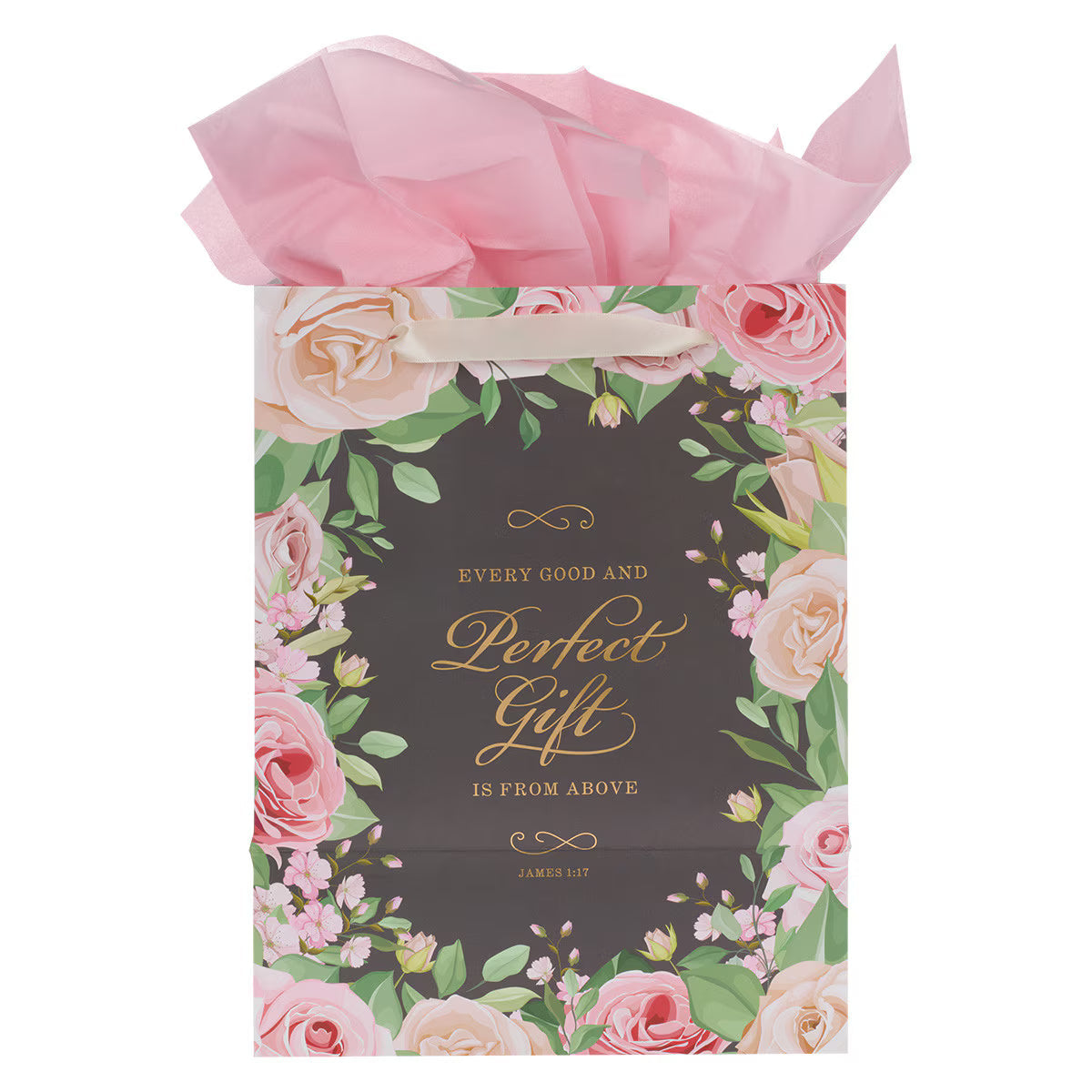 Perfect Gift Pink Rose Large Portrait Gift Bag with Card Set