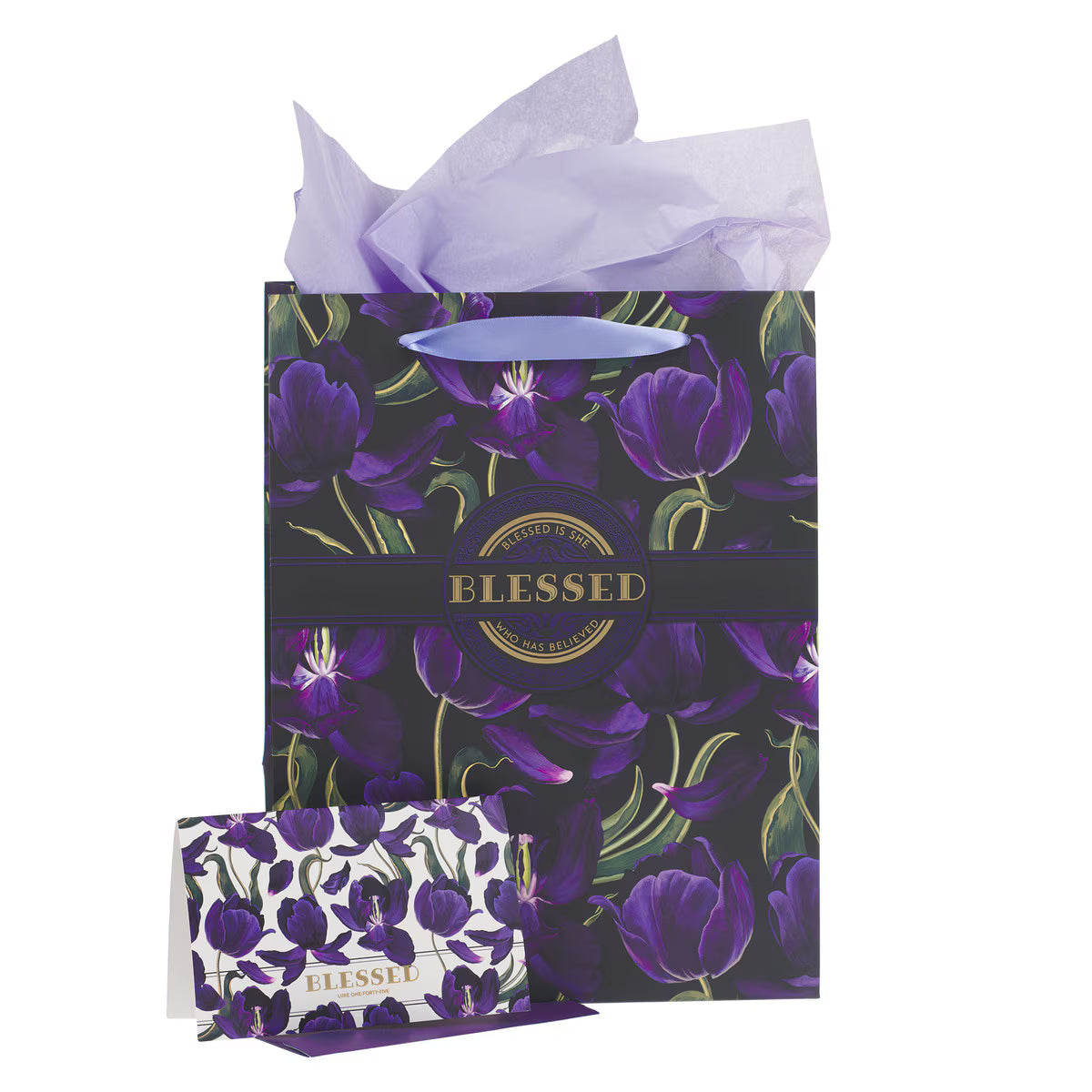 Blessed Purple Tulip Large Portrait Gift Bag with Card Set - Luke 1:4