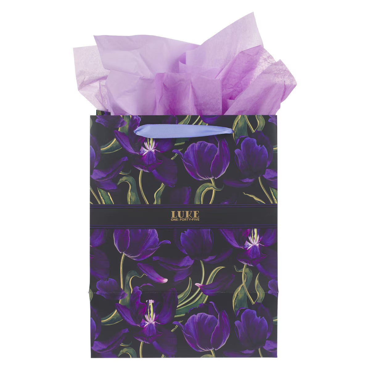 Blessed Purple Tulip Large Portrait Gift Bag with Card Set - Luke 1:4