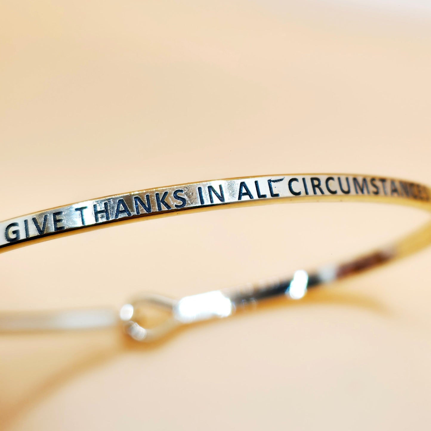 GIVE THANKS IN ALL CIRCUMSTANCES Inspirational Message Bracelet Positive Message Engraved Thin Bangle - Jewelry