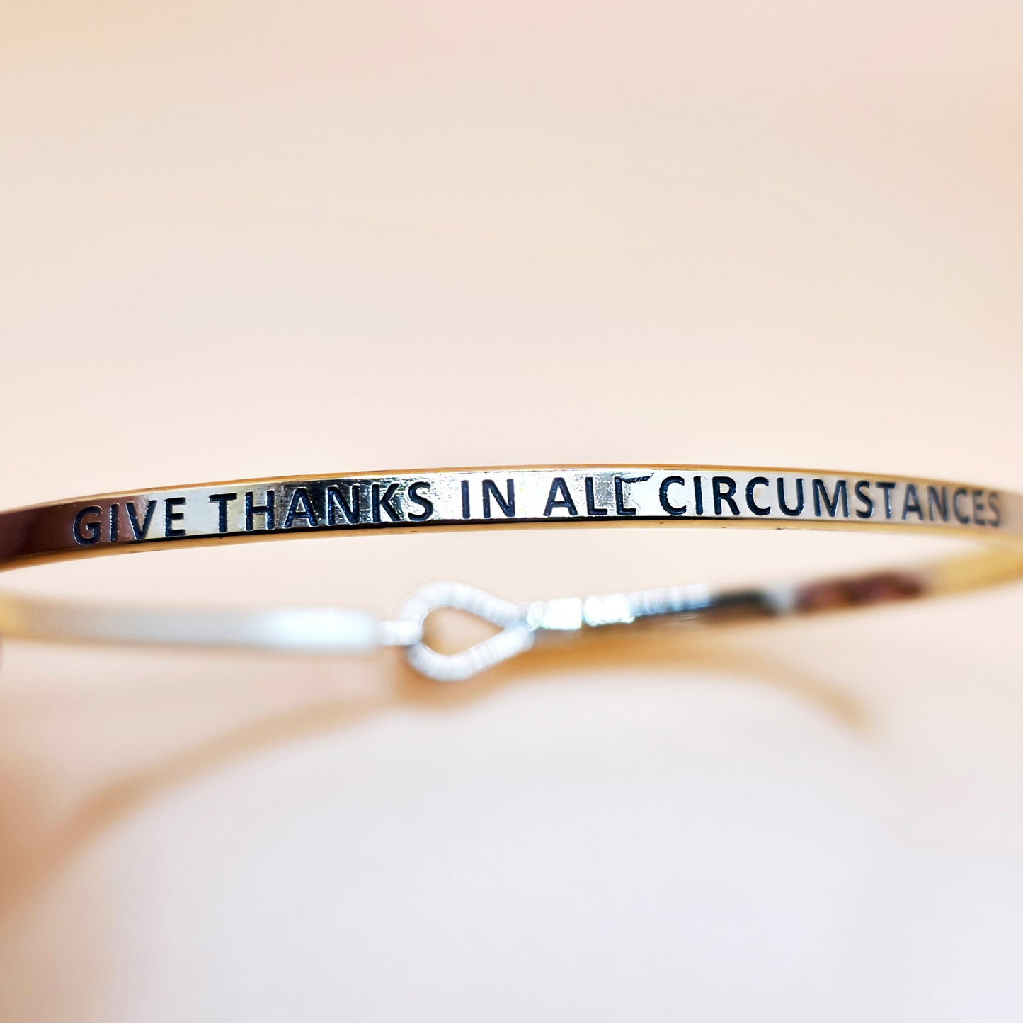 GIVE THANKS IN ALL CIRCUMSTANCES Inspirational Message Bracelet Positive Message Engraved Thin Bangle - Jewelry