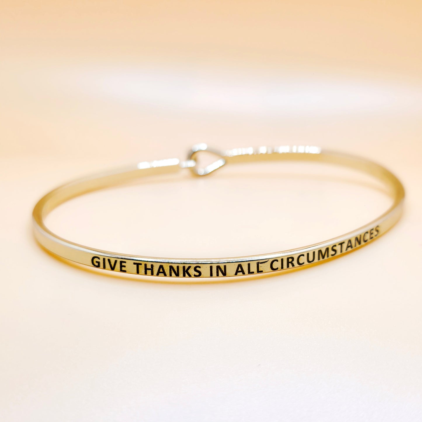 GIVE THANKS IN ALL CIRCUMSTANCES Inspirational Message Bracelet Positive Message Engraved Thin Bangle - Jewelry