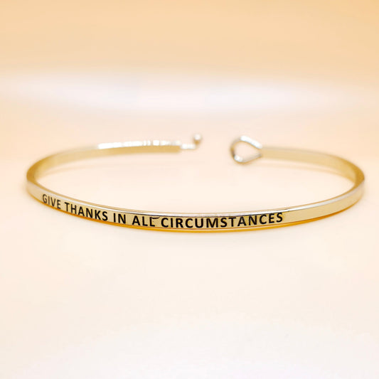 GIVE THANKS IN ALL CIRCUMSTANCES Inspirational Message Bracelet Positive Message Engraved Thin Bangle - Jewelry