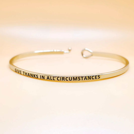 GIVE THANKS IN ALL CIRCUMSTANCES Inspirational Message Bracelet Positive Message Engraved Thin Bangle - Jewelry