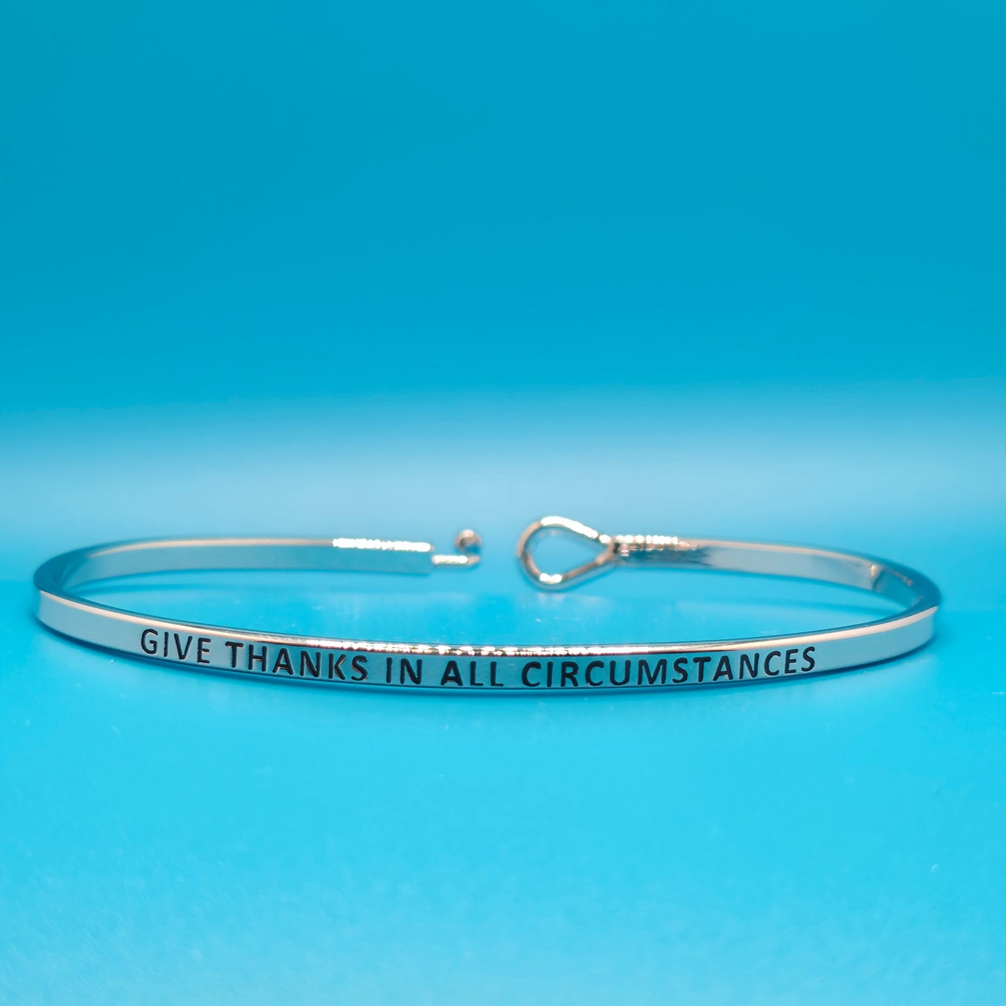 GIVE THANKS IN ALL CIRCUMSTANCES Inspirational Message Bracelet Positive Message Engraved Thin Bangle - Jewelry