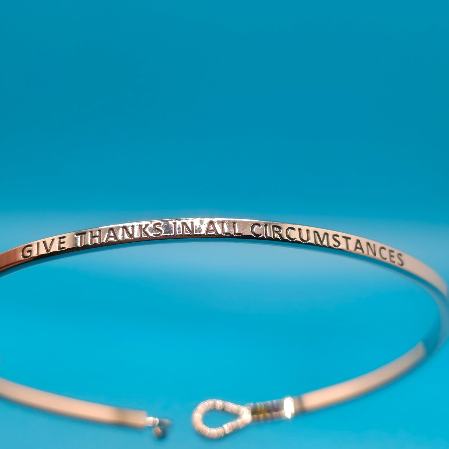 GIVE THANKS IN ALL CIRCUMSTANCES Inspirational Message Bracelet Positive Message Engraved Thin Bangle - Jewelry