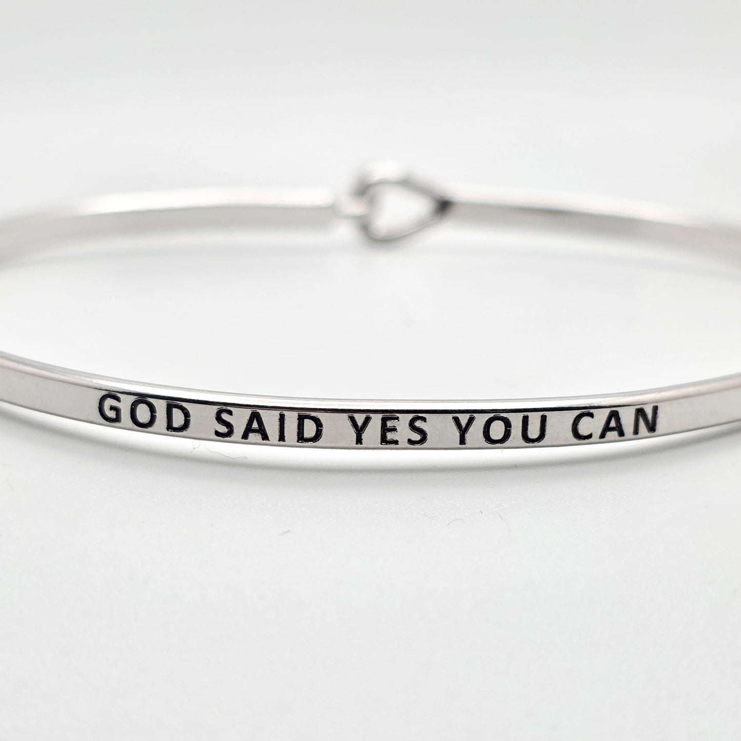 GOD SAID YES YOU CAN Inspirational Message Bracelet Positive Message Engraved Thin Bangle - Jewelry