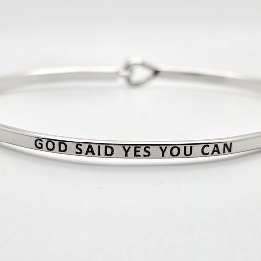 GOD SAID YES YOU CAN Inspirational Message Bracelet Positive Message Engraved Thin Bangle - Jewelry
