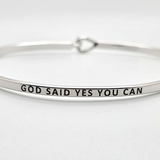 GOD SAID YES YOU CAN Inspirational Message Bracelet Positive Message Engraved Thin Bangle - Jewelry