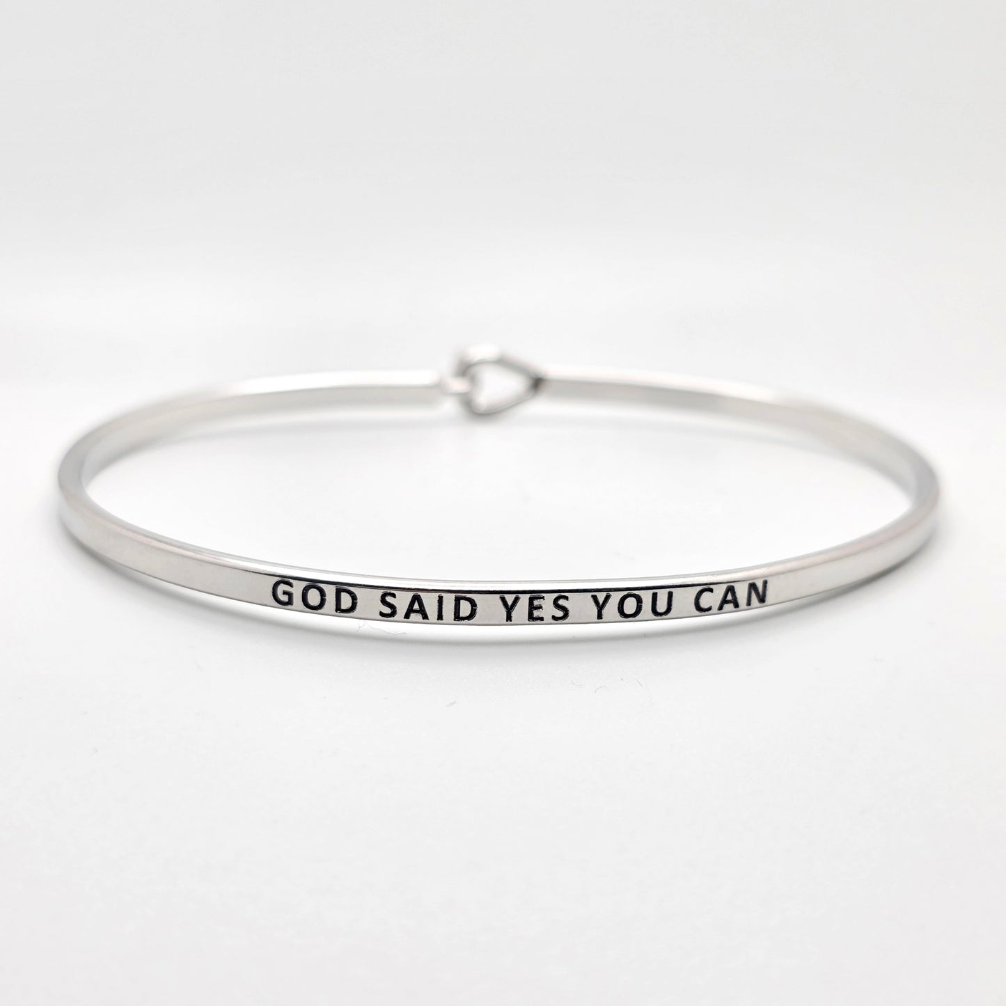GOD SAID YES YOU CAN Inspirational Message Bracelet Positive Message Engraved Thin Bangle - Jewelry