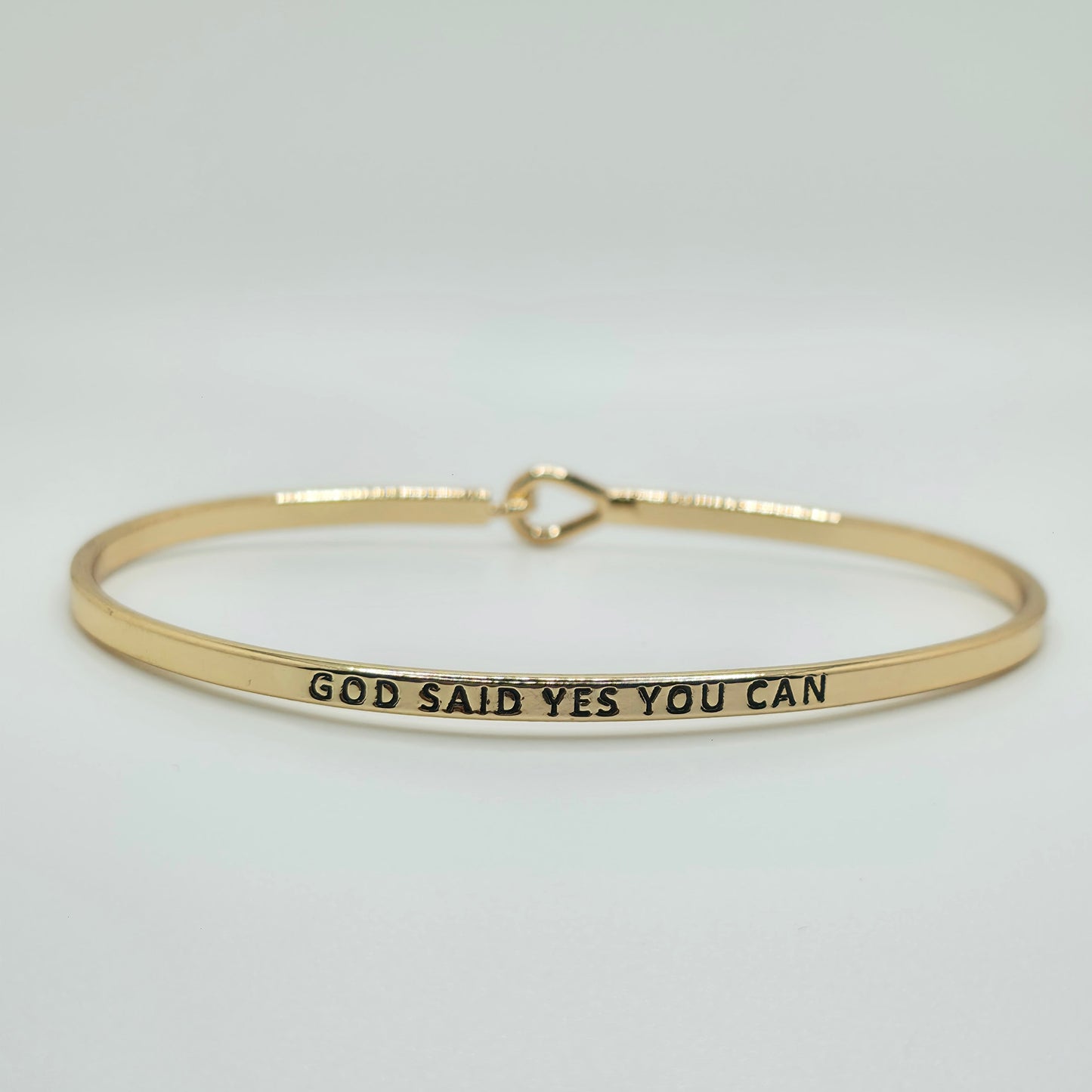 GOD SAID YES YOU CAN Inspirational Message Bracelet Positive Message Engraved Thin Bangle - Jewelry