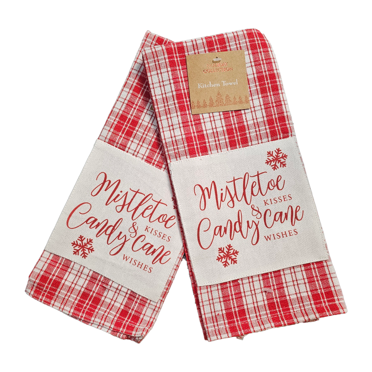Holiday Collection Christmas Mistle Toe & Candy Cane Towels and Pot Holder Set: Plaid Country Cotton Towels