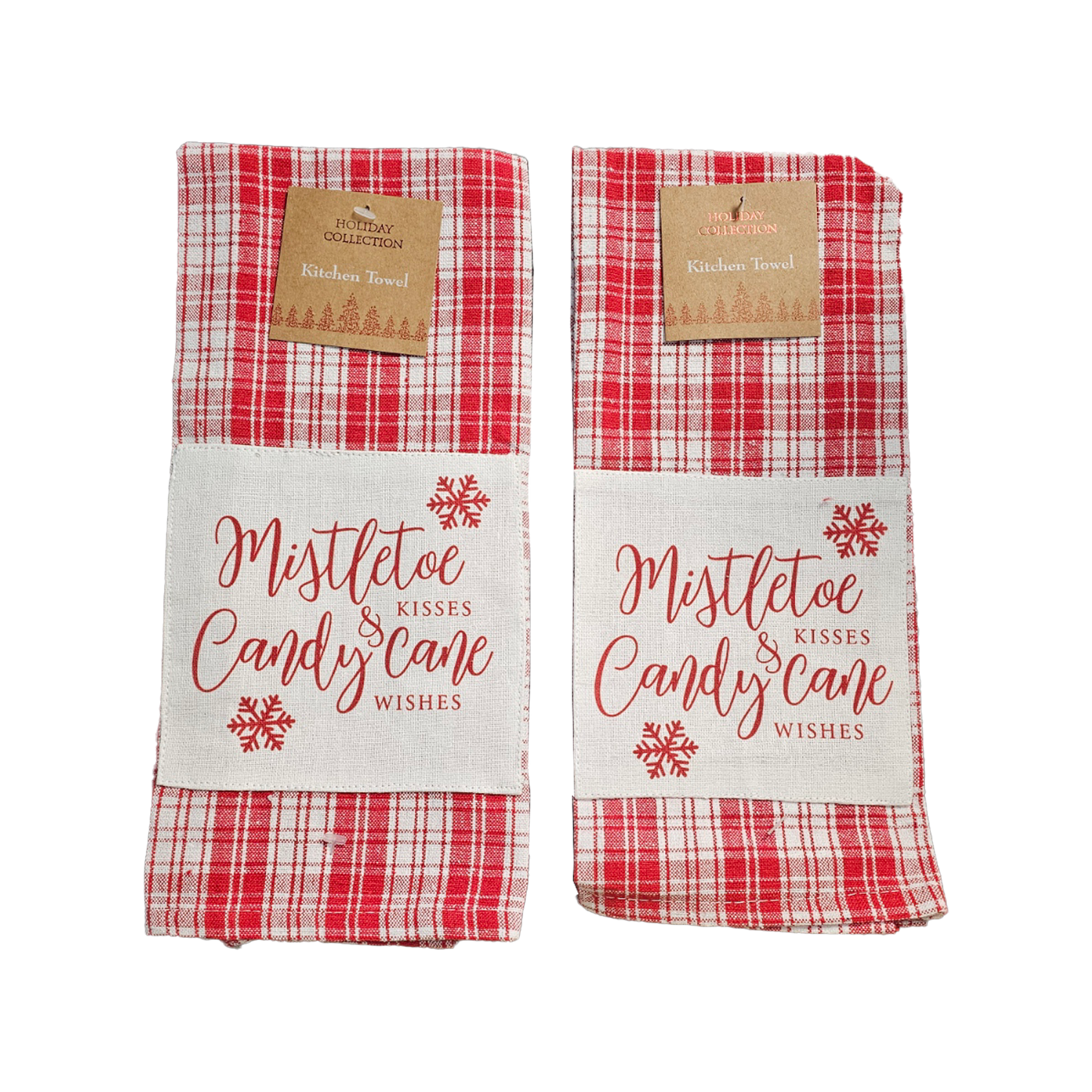Holiday Collection Christmas Mistle Toe & Candy Cane Towels and Pot Holder Set: Plaid Country Cotton Towels