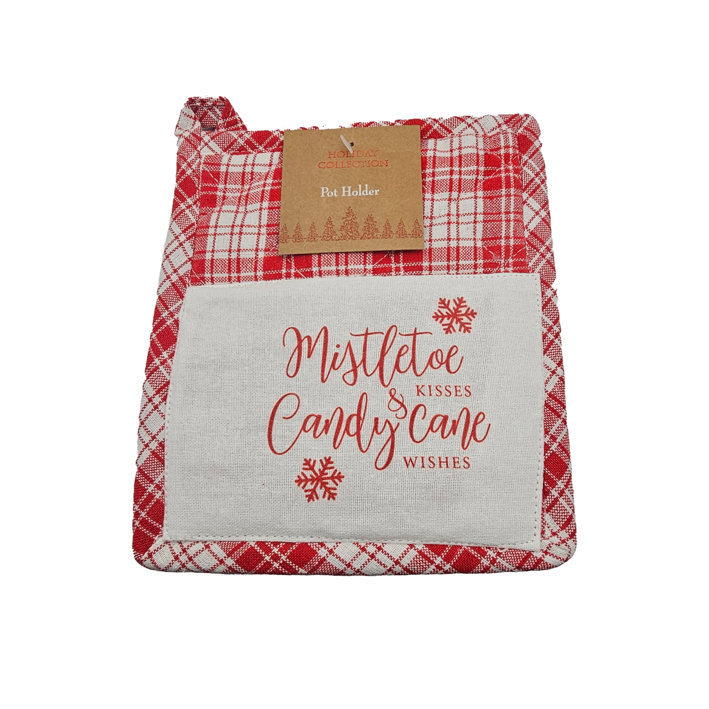 Holiday Collection Christmas Mistle Toe & Candy Cane Towels and Pot Holder Set: Plaid Country Cotton Towels
