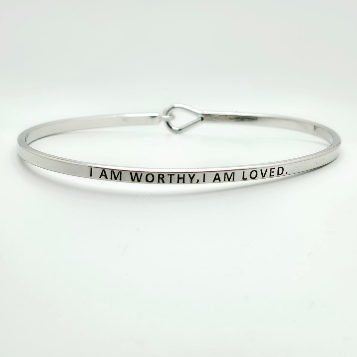 I AM WORTHY, I AM LOVED Inspirational Message Bracelet Positive Message Engraved Thin Bangle - Jewelry