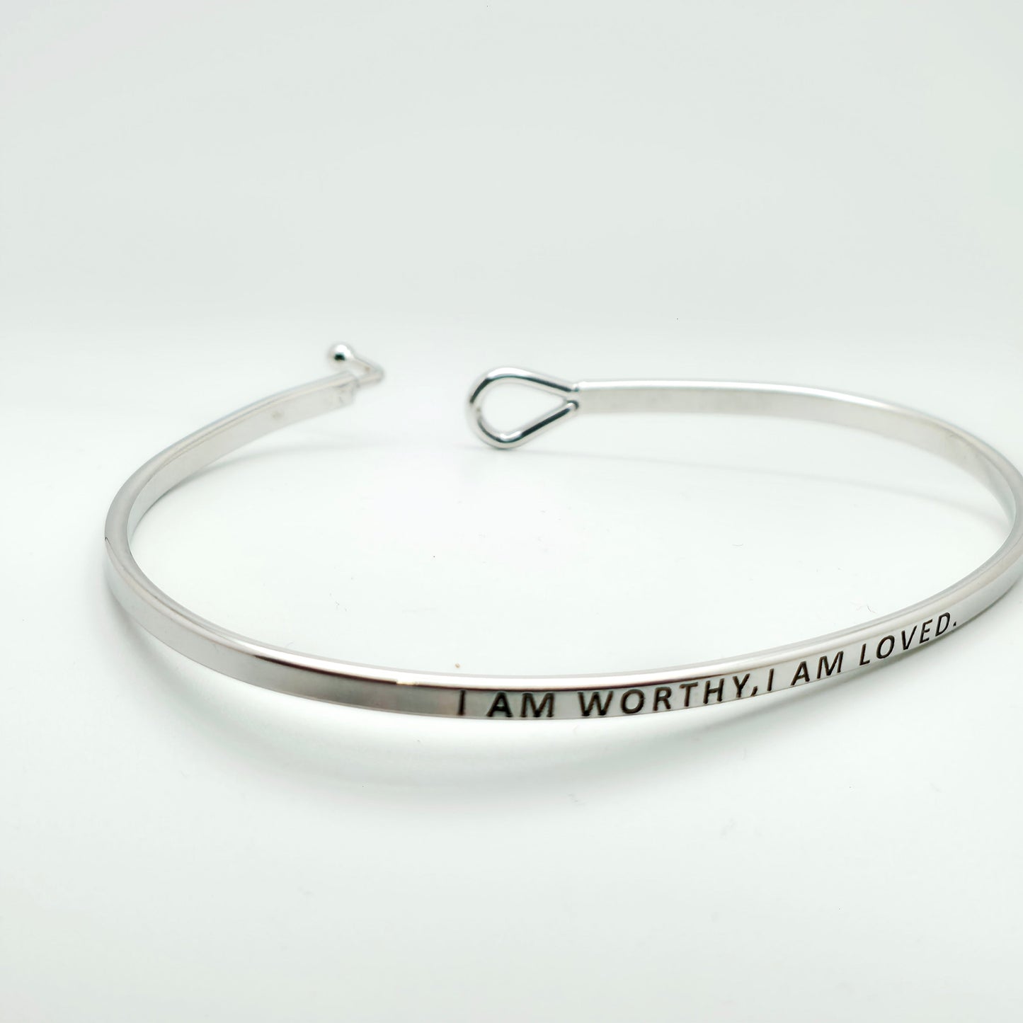 I AM WORTHY, I AM LOVED Inspirational Message Bracelet Positive Message Engraved Thin Bangle - Jewelry