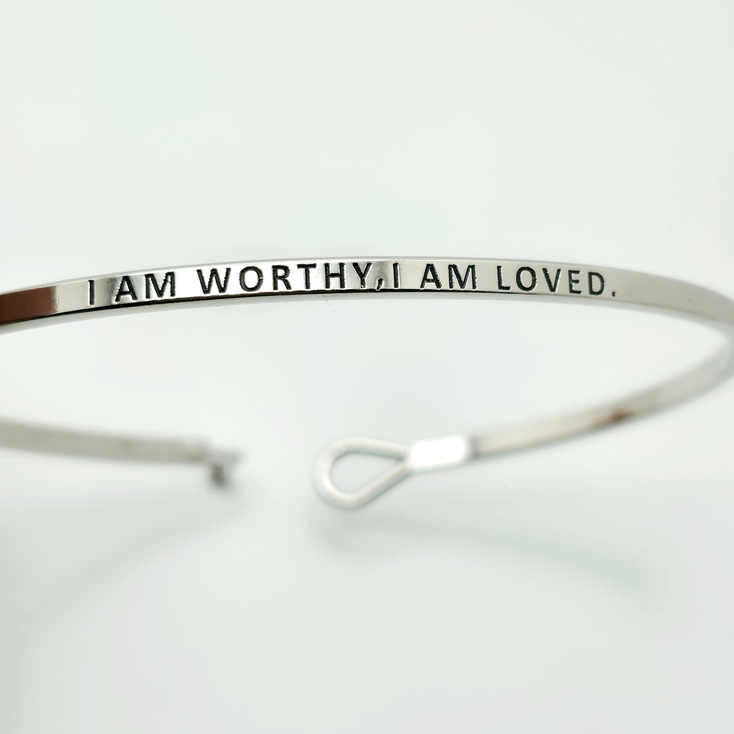 I AM WORTHY, I AM LOVED Inspirational Message Bracelet Positive Message Engraved Thin Bangle - Jewelry