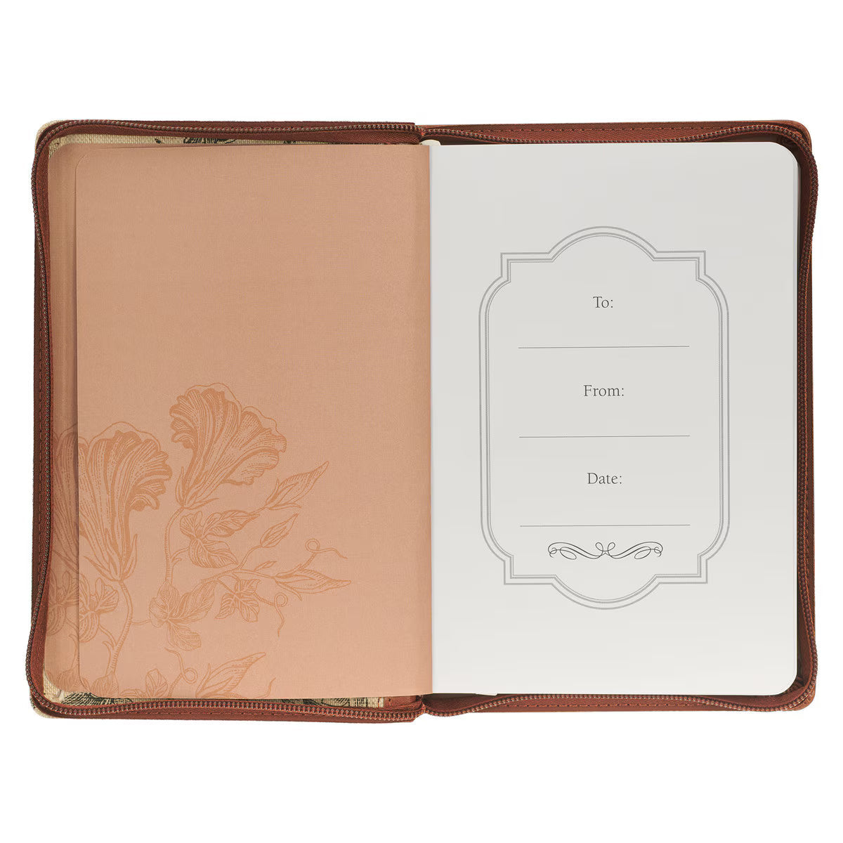 Amazing Grace Natural Canvas and Honey-brown Faux Leather Journal with Zipper Closure