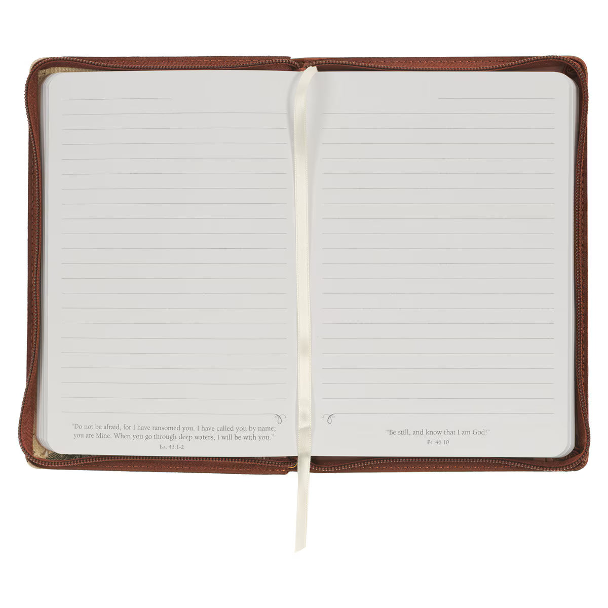 Amazing Grace Natural Canvas and Honey-brown Faux Leather Journal with Zipper Closure