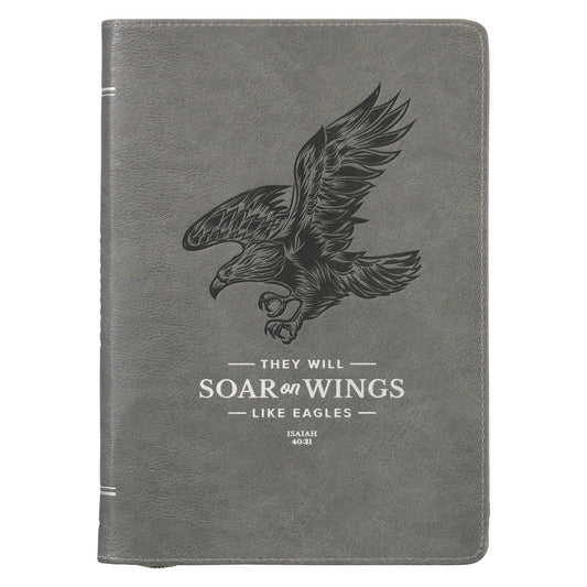 Wings Like Eagles Steel Gray Faux Leather Journal with Zipper Closure - Isaiah 40:31