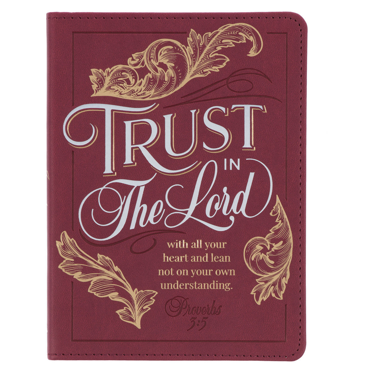Trust in the LORD Golden Leaf Burgundy Faux Leather Handy-size Journal - Proverbs 3:5