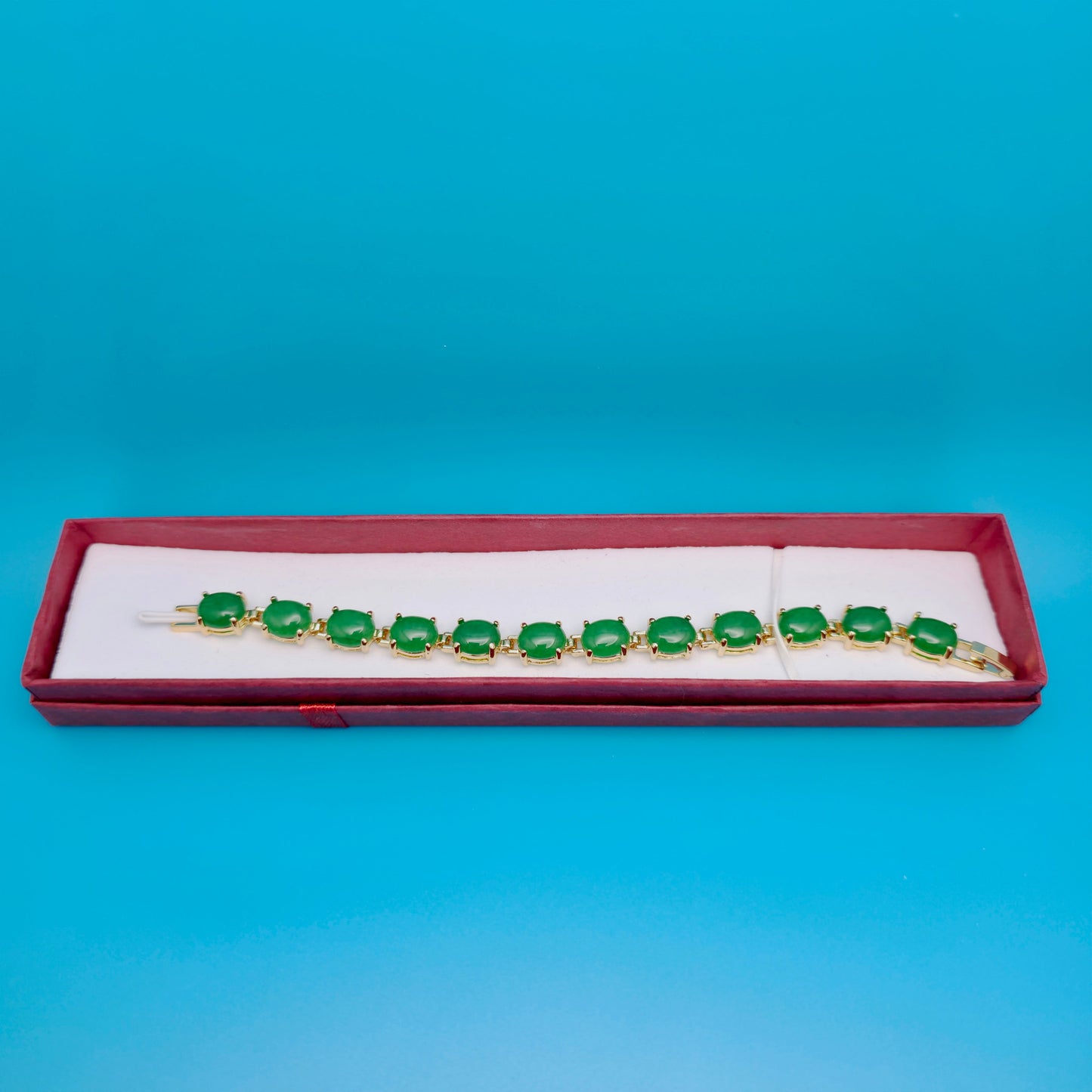 Vintage Green Oval Jade Bracelet Golden Bronze - Jewelry