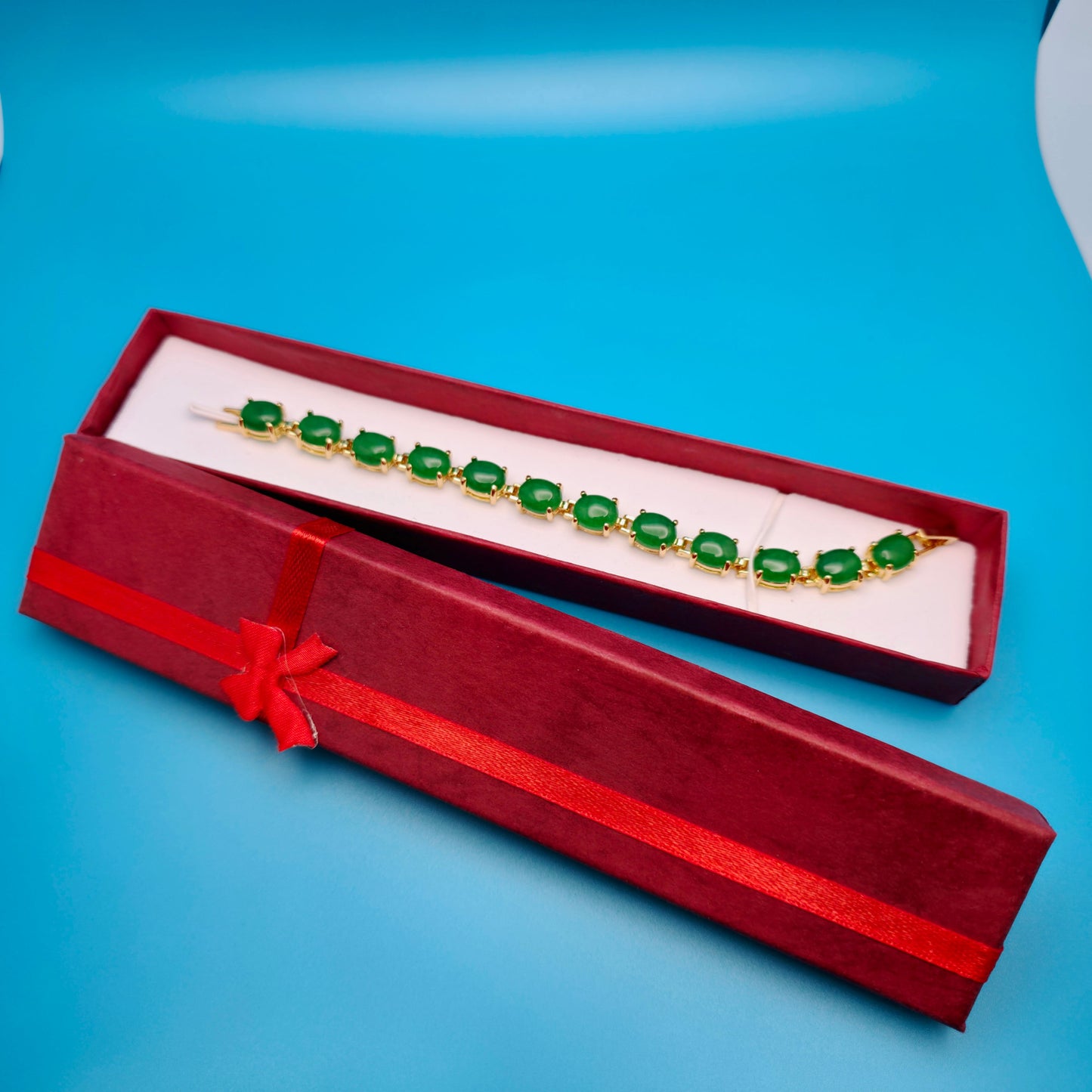Vintage Green Oval Jade Bracelet Golden Bronze - Jewelry