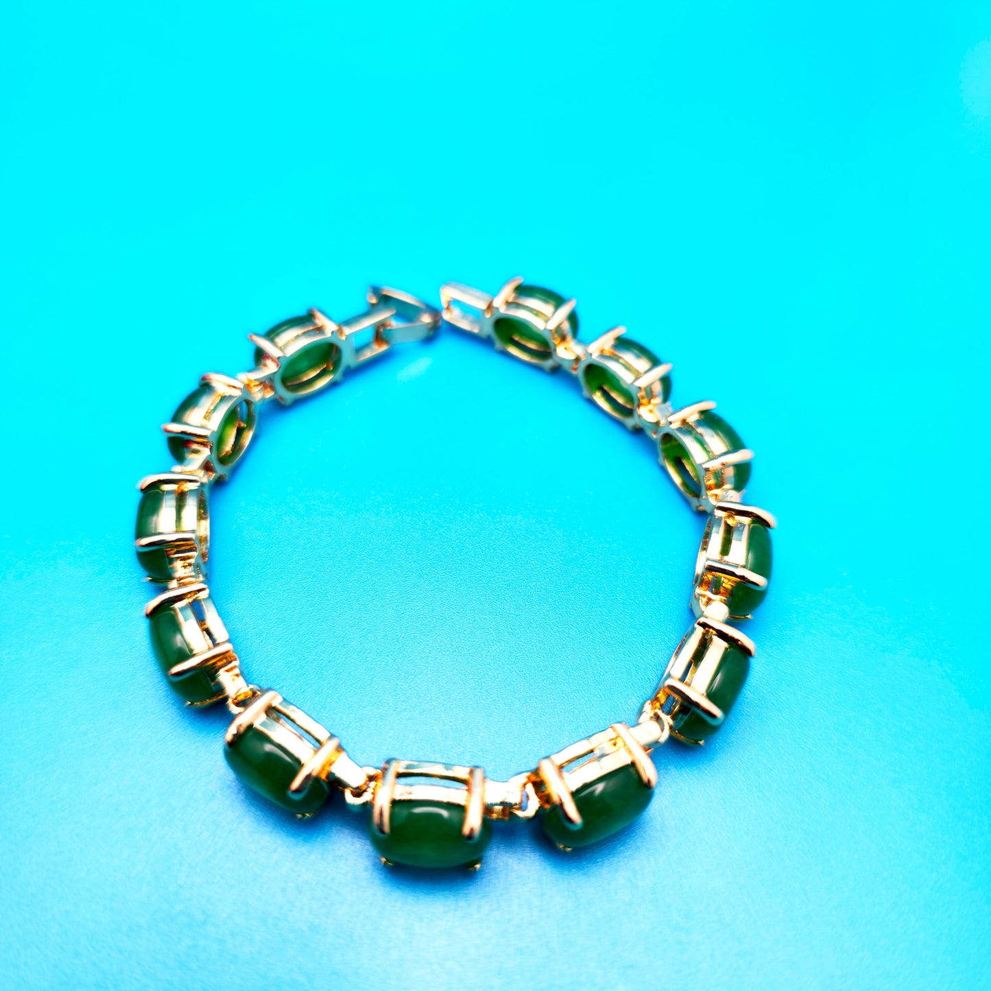 Vintage Green Oval Jade Bracelet Golden Bronze - Jewelry