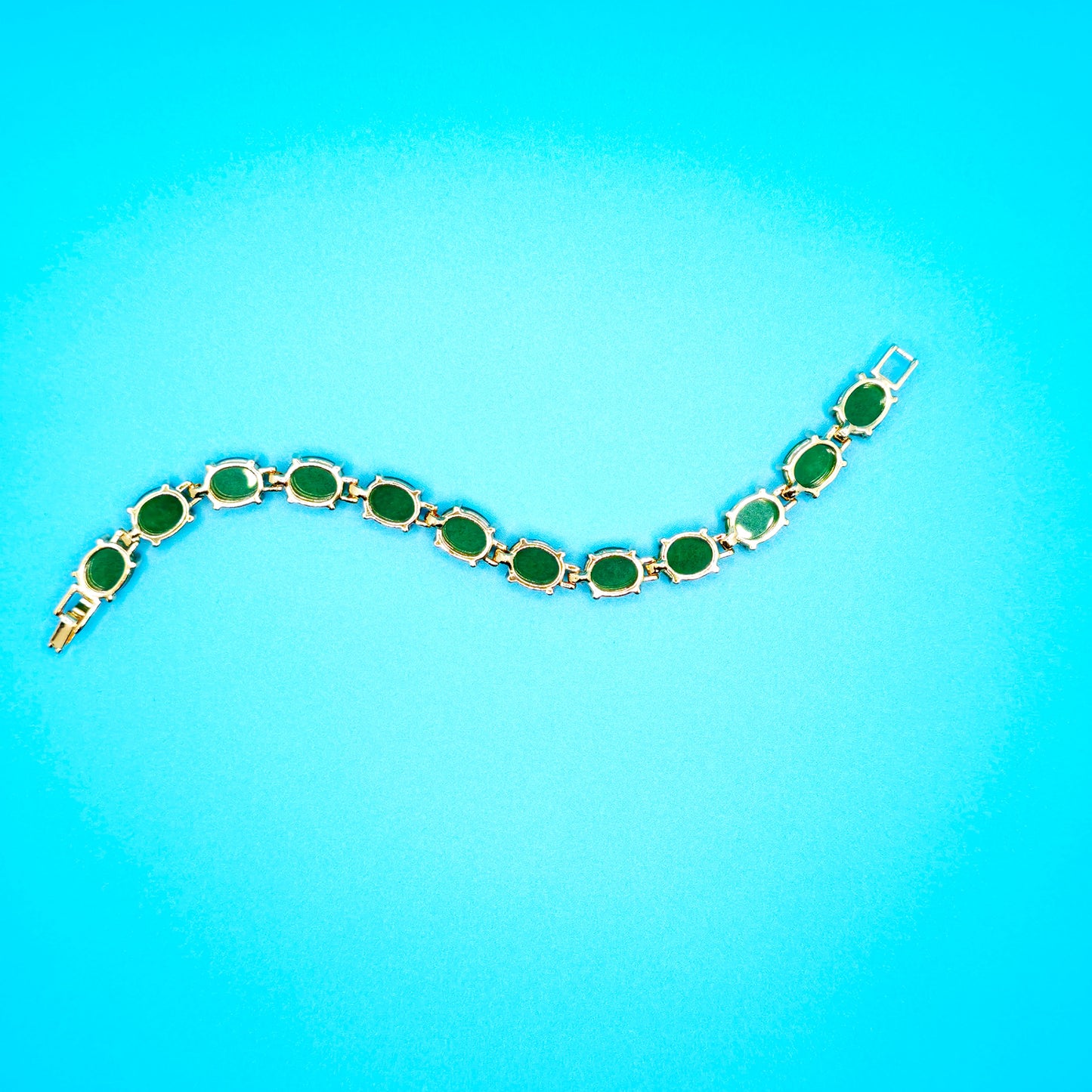 Vintage Green Oval Jade Bracelet Golden Bronze - Jewelry