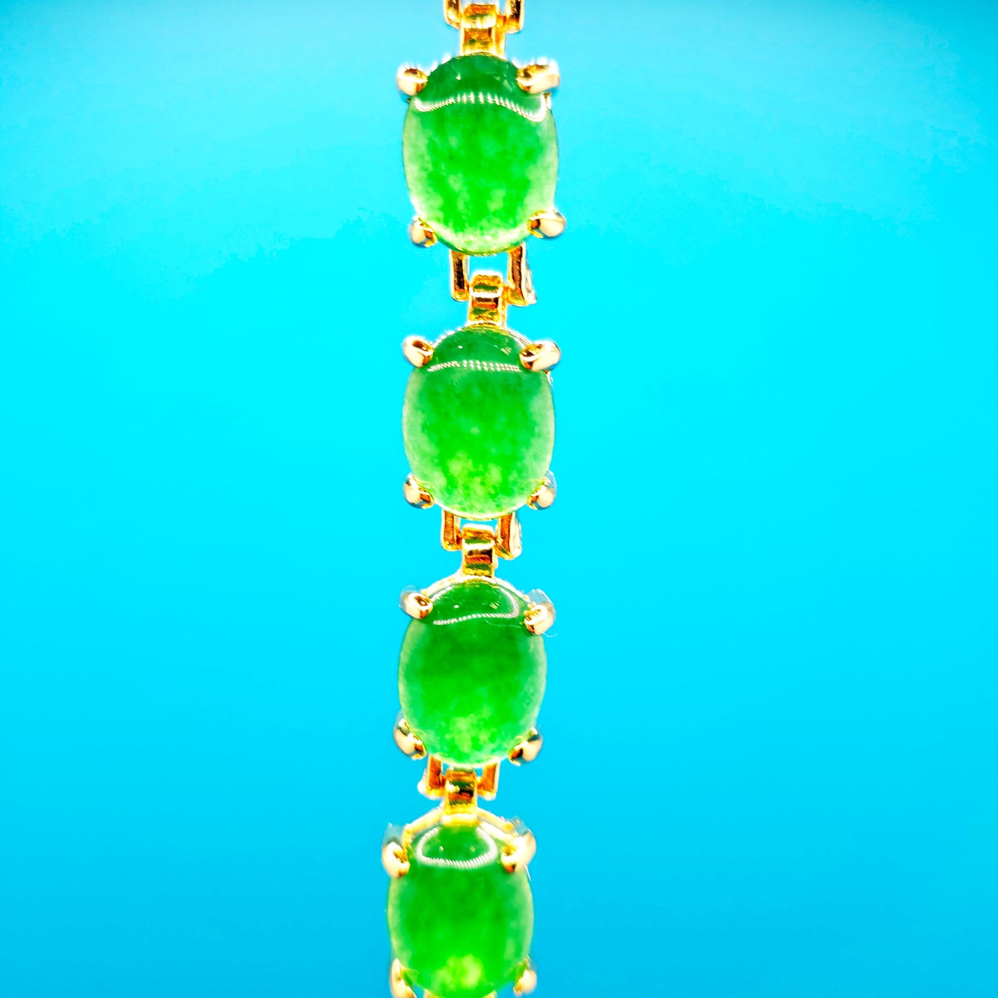 Vintage Green Oval Jade Bracelet Golden Bronze - Jewelry
