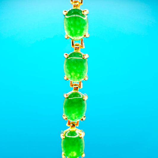 Vintage Green Oval Jade Bracelet Golden Bronze - Jewelry