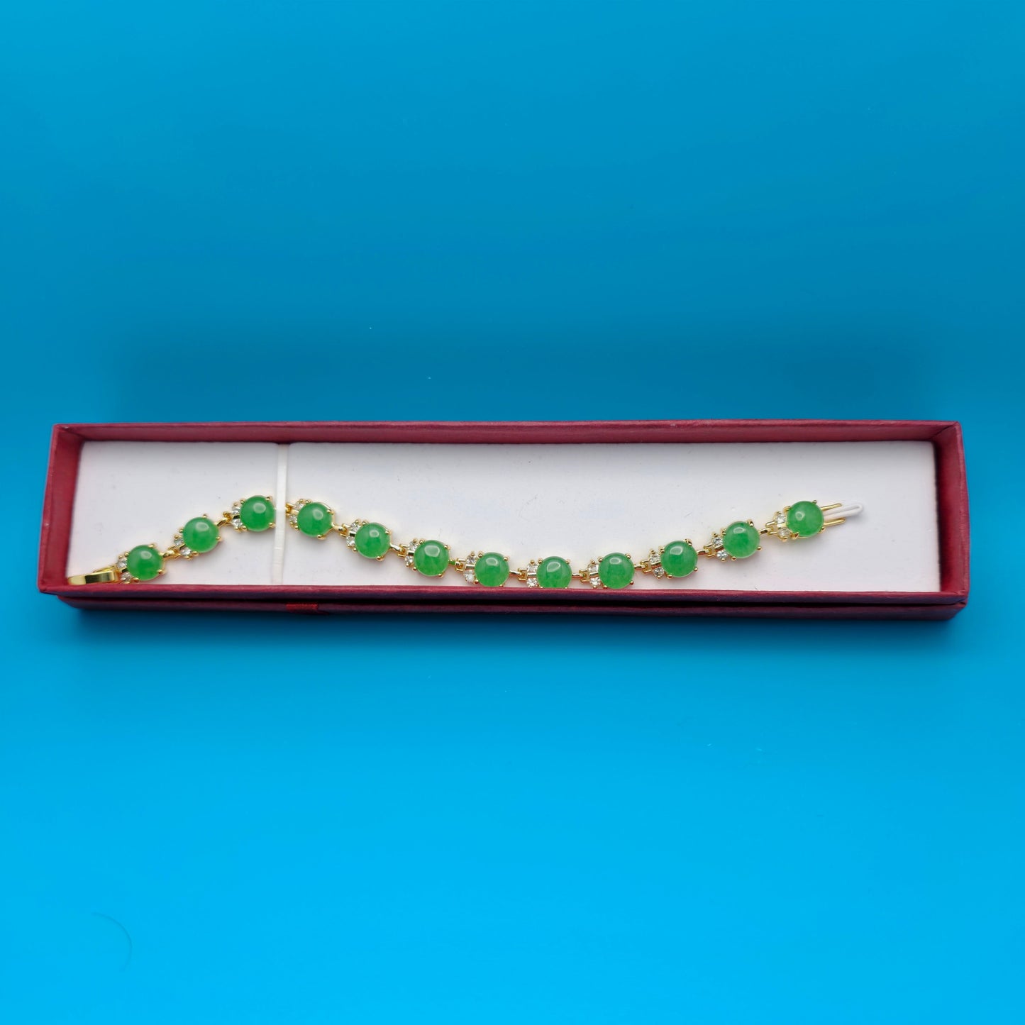 Vintage Green Round Jade Bracelet Golden Bronze - Jewelry