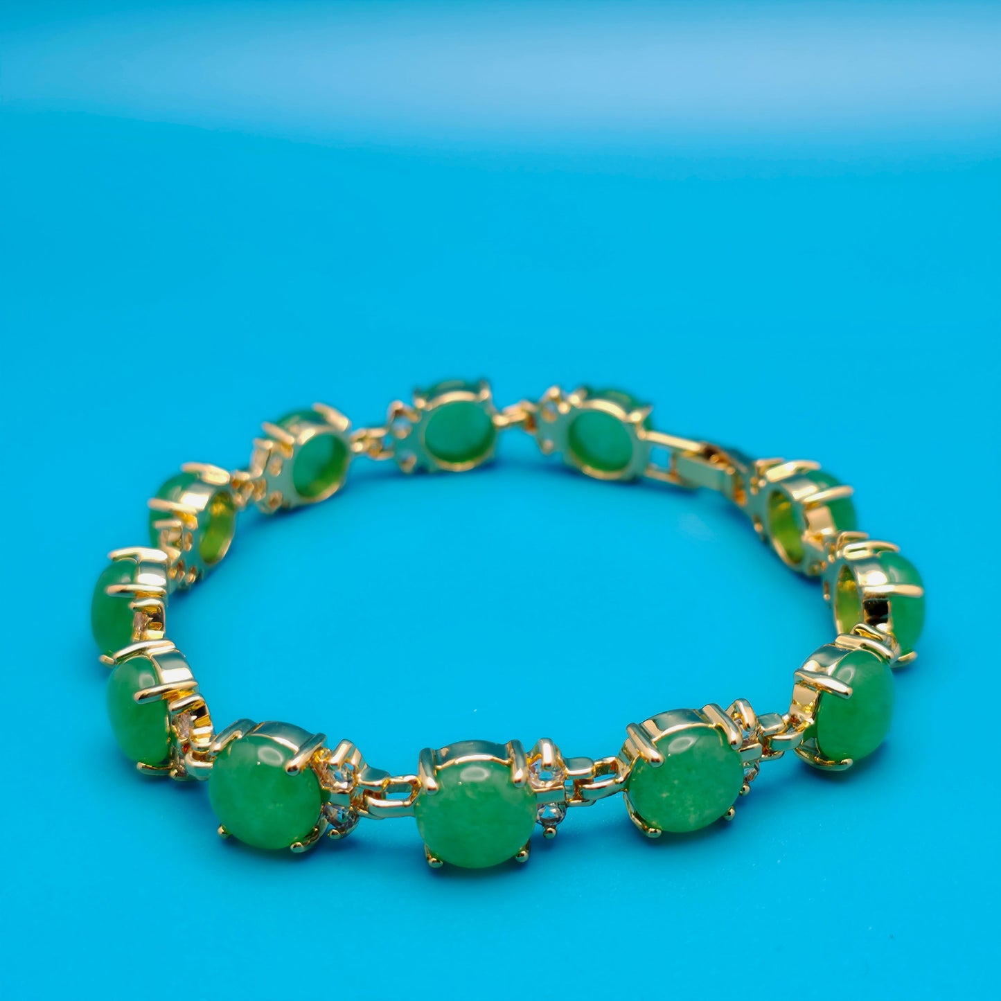 Vintage Green Round Jade Bracelet Golden Bronze - Jewelry
