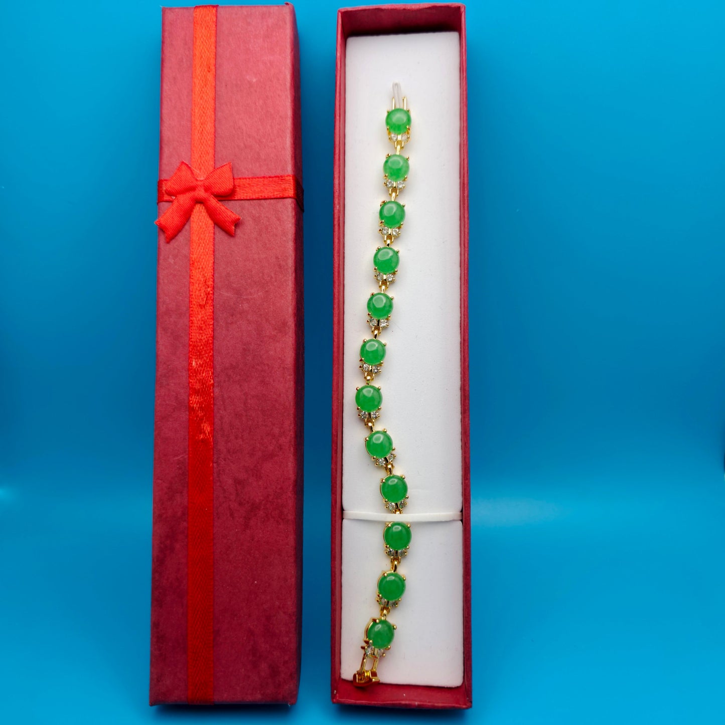 Vintage Green Round Jade Bracelet Golden Bronze - Jewelry