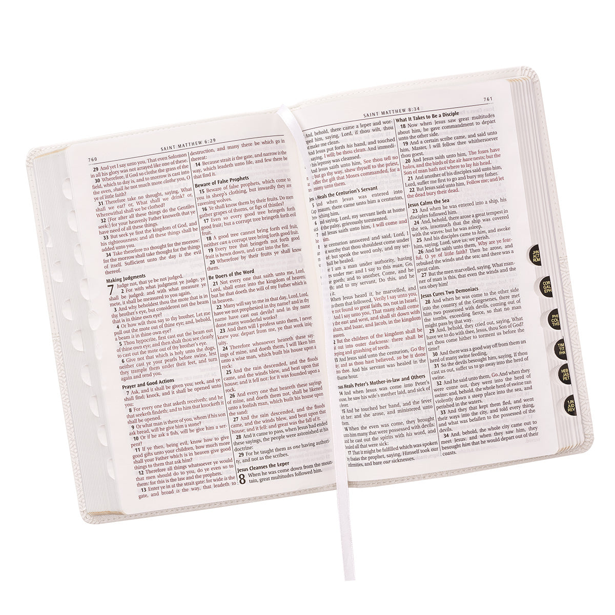 White Faux Leather King James Version Deluxe Gift Bible with Thumb Index