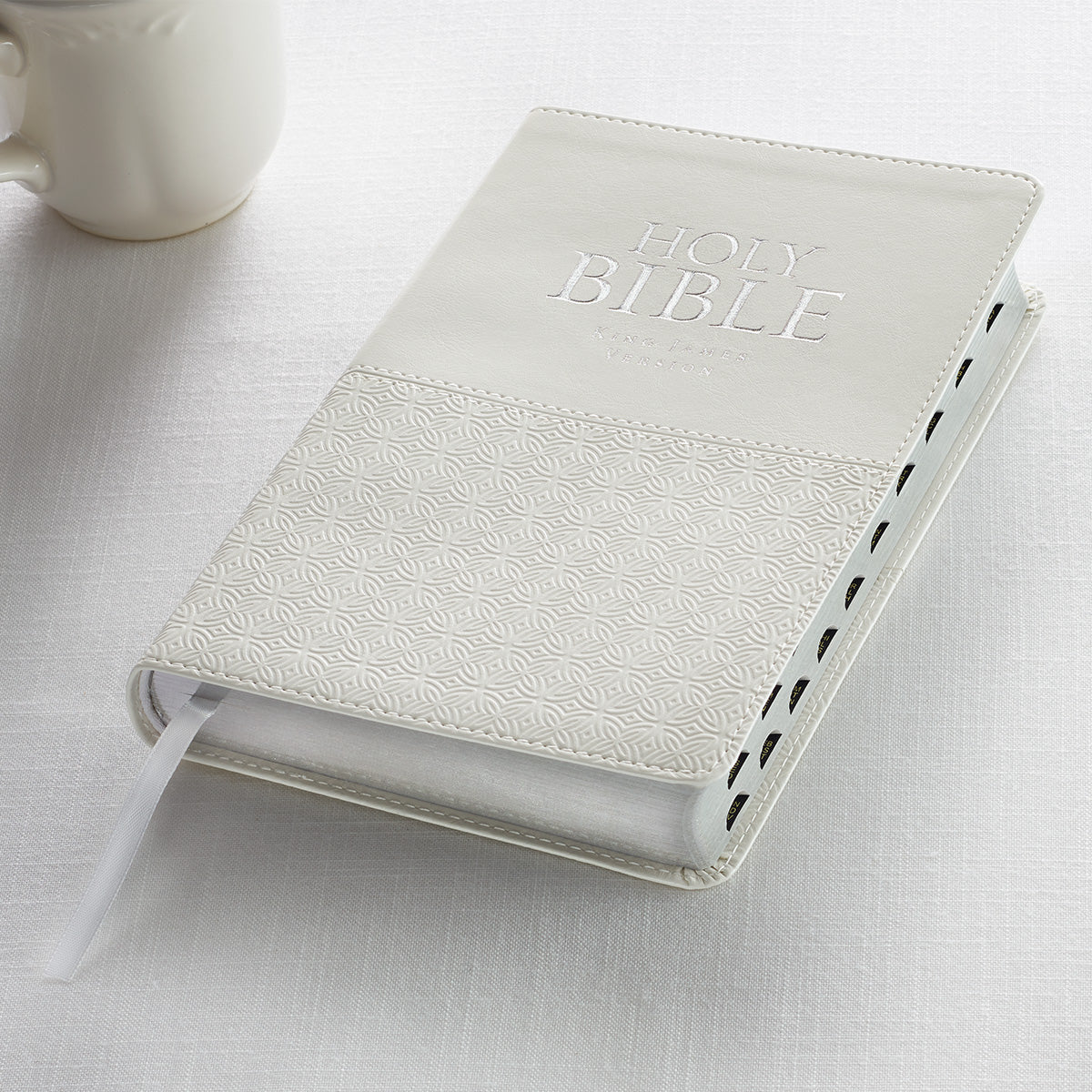 White Faux Leather King James Version Deluxe Gift Bible with Thumb Index