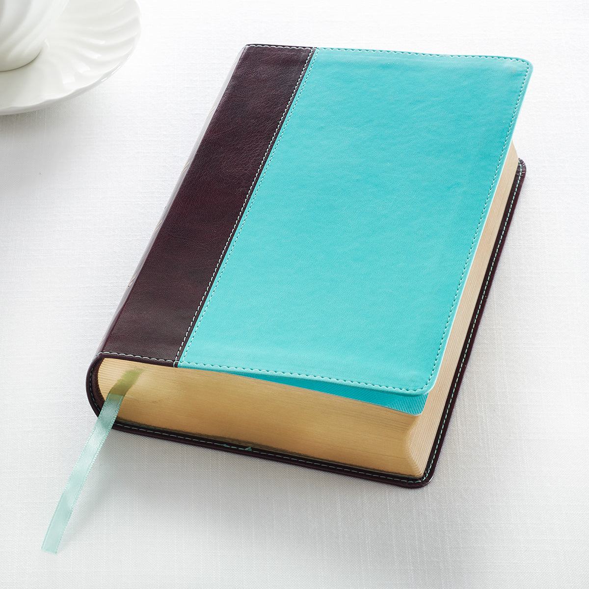 KJV Holy Bible, Giant Print Standard Size, Teal and Brown Faux Leather w/Ribbon Marker, Red Letter, King James Version