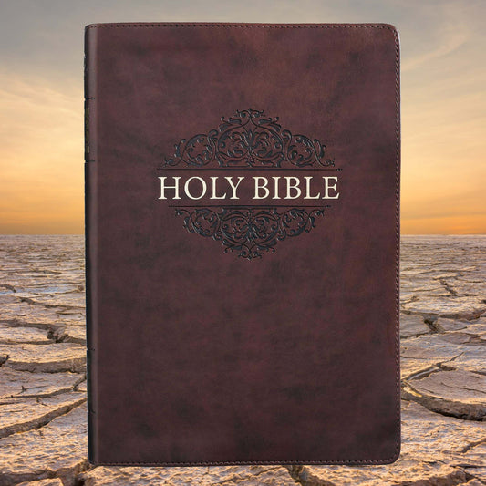 Chestnut Brown Faux Leather Super Giant Print King James Version Bible with Thumb Index