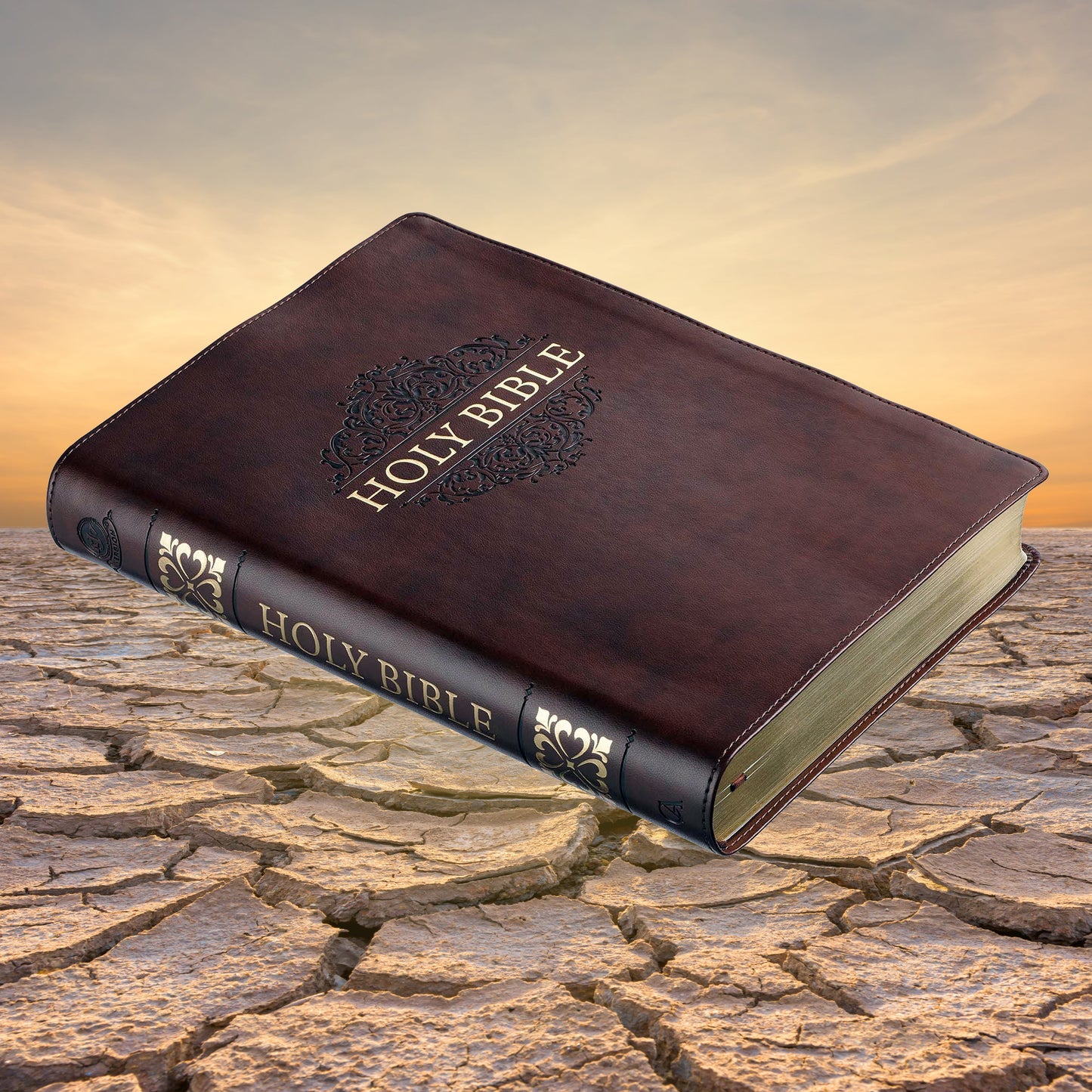 Chestnut Brown Faux Leather Super Giant Print King James Version Bible with Thumb Index