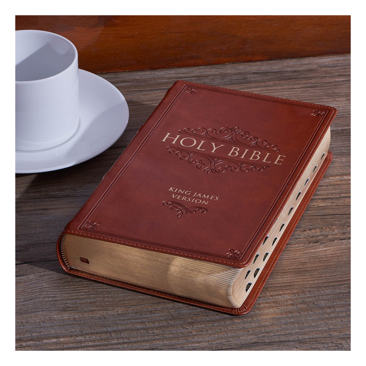Saddle Tan Faux Leather Giant Print Standard-size King James Version Bible with Thumb Index