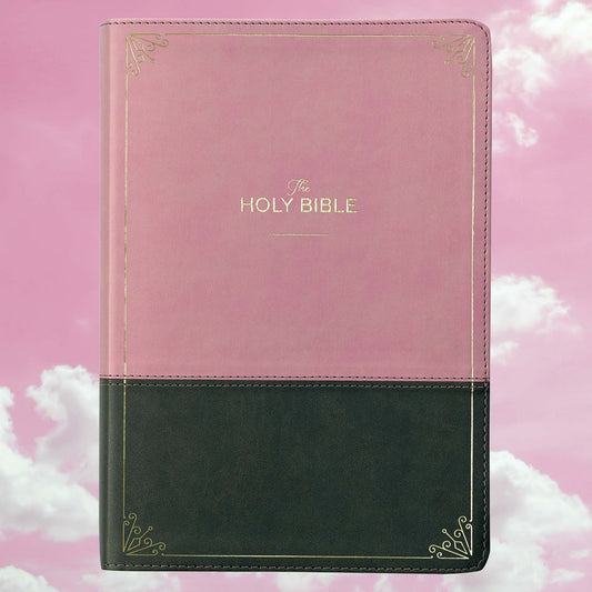 Pink and Gray Faux Leather Super Giant Print Full-size King James Version Bible with Thumb Index