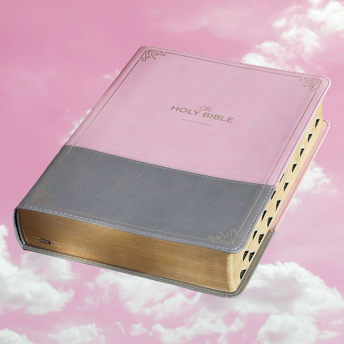 Pink and Gray Faux Leather Super Giant Print Full-size King James Version Bible with Thumb Index